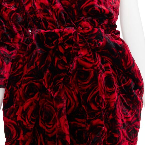 DRIES VAN NOTEN Runway Delta red rose velvet quilted one shoulder dress FR38 M - Picture 7 of 9